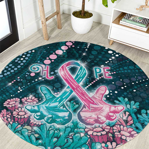 Hereditary Cancer Awareness Round Carpet Hope Ribbon With Aussie Teal Duncan Coral