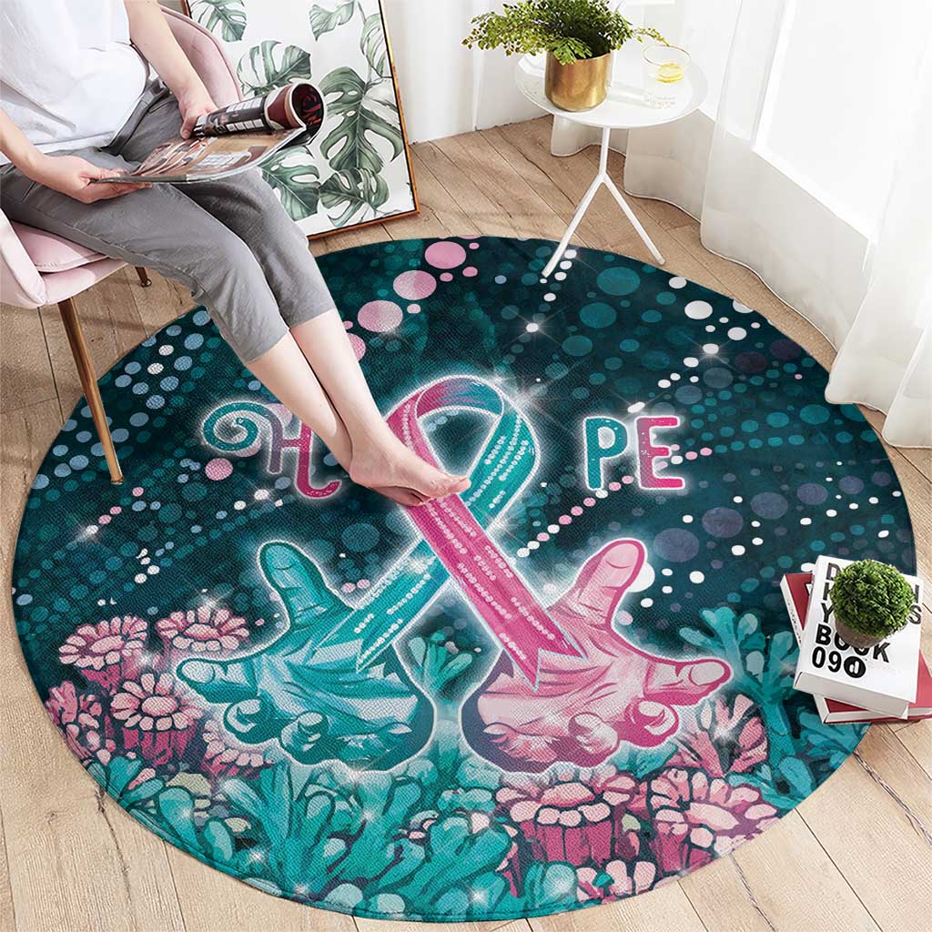 Hereditary Cancer Awareness Round Carpet Hope Ribbon With Aussie Teal Duncan Coral