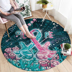 Hereditary Cancer Awareness Round Carpet Hope Ribbon With Aussie Teal Duncan Coral