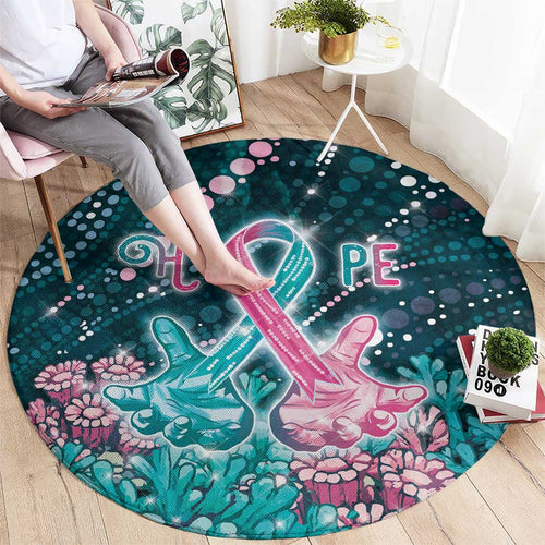 Hereditary Cancer Awareness Round Carpet Hope Ribbon With Aussie Teal Duncan Coral