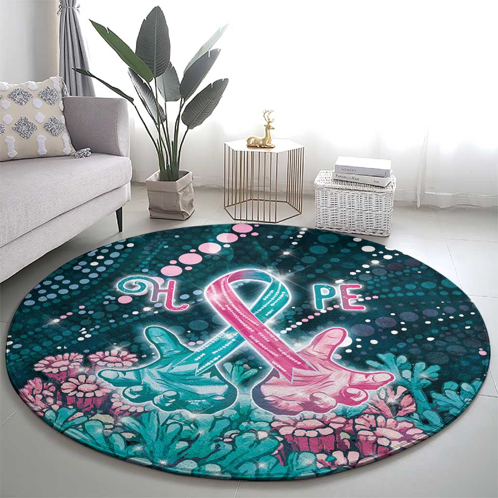 Hereditary Cancer Awareness Round Carpet Hope Ribbon With Aussie Teal Duncan Coral