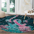 Hereditary Cancer Awareness Round Carpet Hope Ribbon With Aussie Teal Duncan Coral