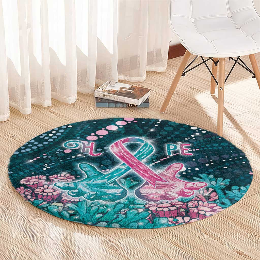 Hereditary Cancer Awareness Round Carpet Hope Ribbon With Aussie Teal Duncan Coral