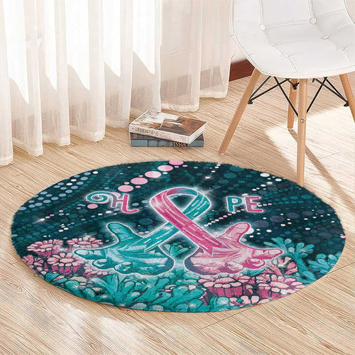 Hereditary Cancer Awareness Round Carpet Hope Ribbon With Aussie Teal Duncan Coral
