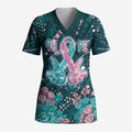Personalised Hereditary Cancer Awareness Scrub Top Hope Ribbon With Aussie Teal Duncan Coral