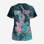 Personalised Hereditary Cancer Awareness Scrub Top Hope Ribbon With Aussie Teal Duncan Coral