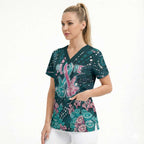 Personalised Hereditary Cancer Awareness Scrub Top Hope Ribbon With Aussie Teal Duncan Coral