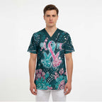 Personalised Hereditary Cancer Awareness Scrub Top Hope Ribbon With Aussie Teal Duncan Coral