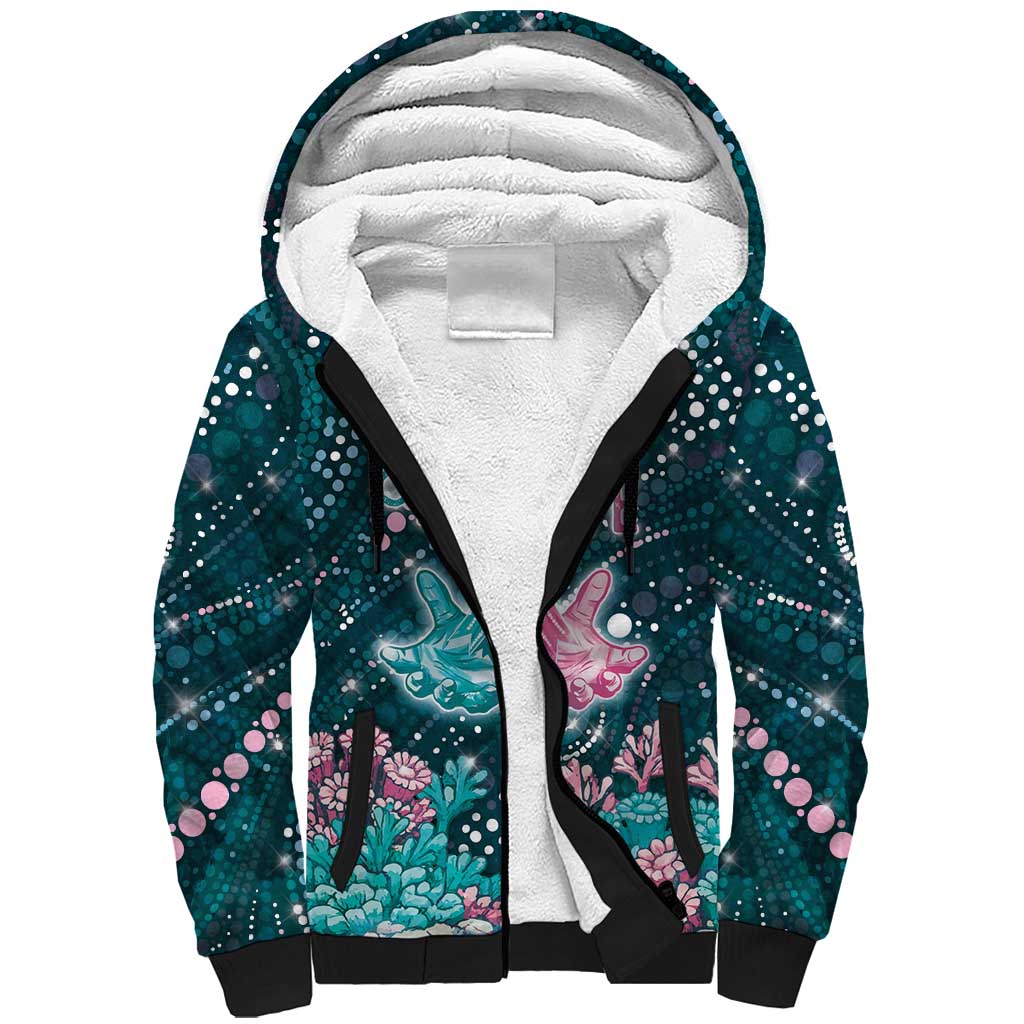 Personalised Hereditary Cancer Awareness Sherpa Hoodie Hope Ribbon With Aussie Teal Duncan Coral