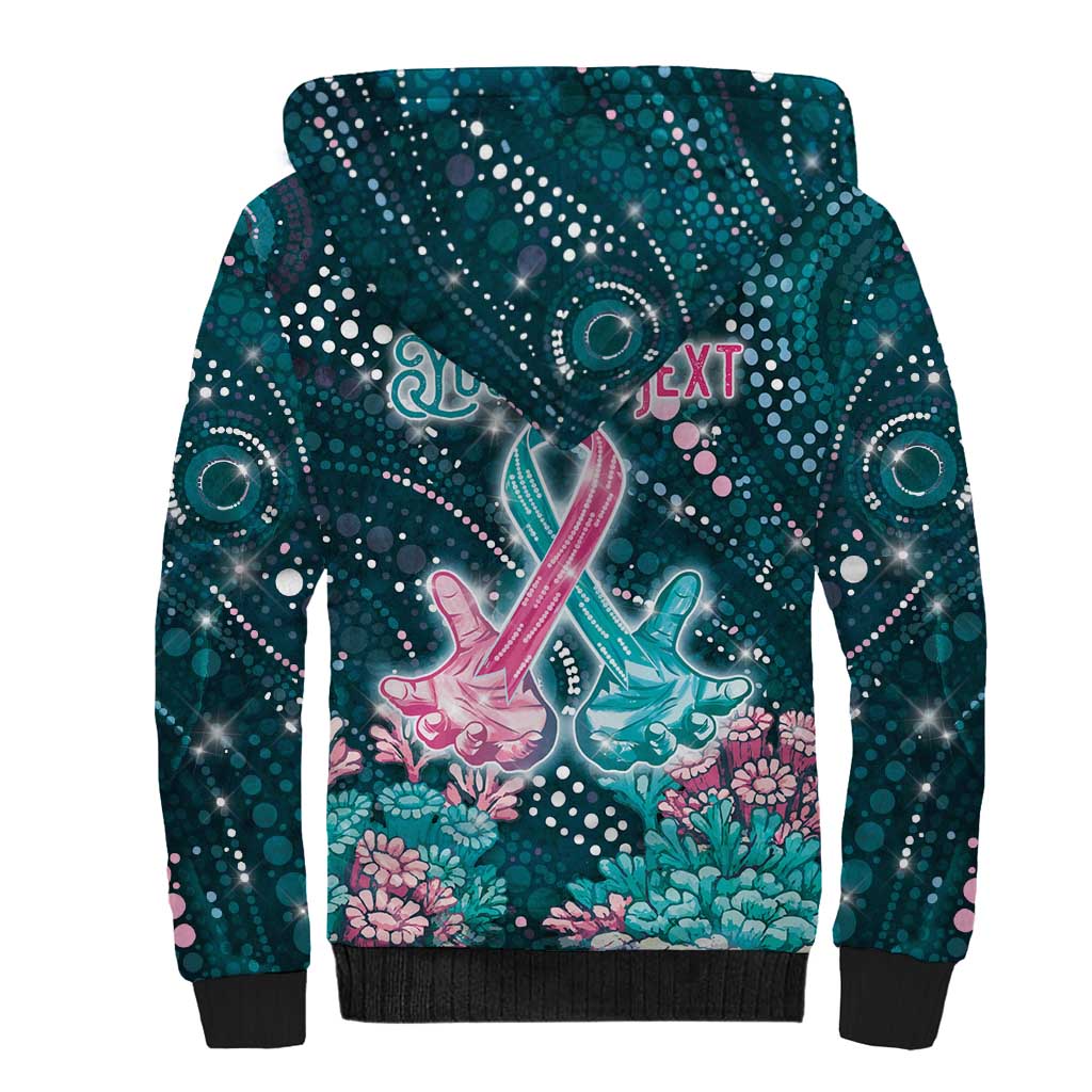 Personalised Hereditary Cancer Awareness Sherpa Hoodie Hope Ribbon With Aussie Teal Duncan Coral