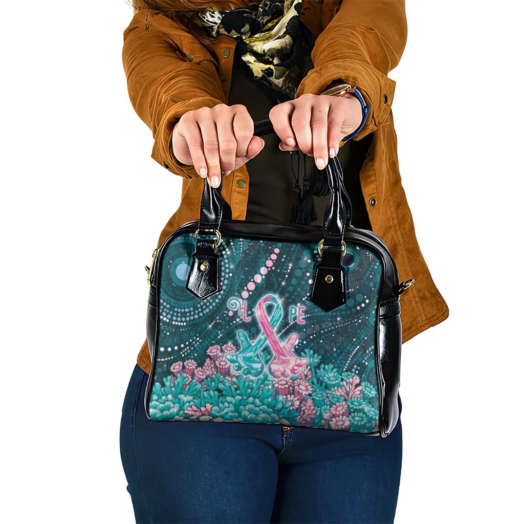 Hereditary Cancer Awareness Shoulder Handbag Hope Ribbon With Aussie Teal Duncan Coral