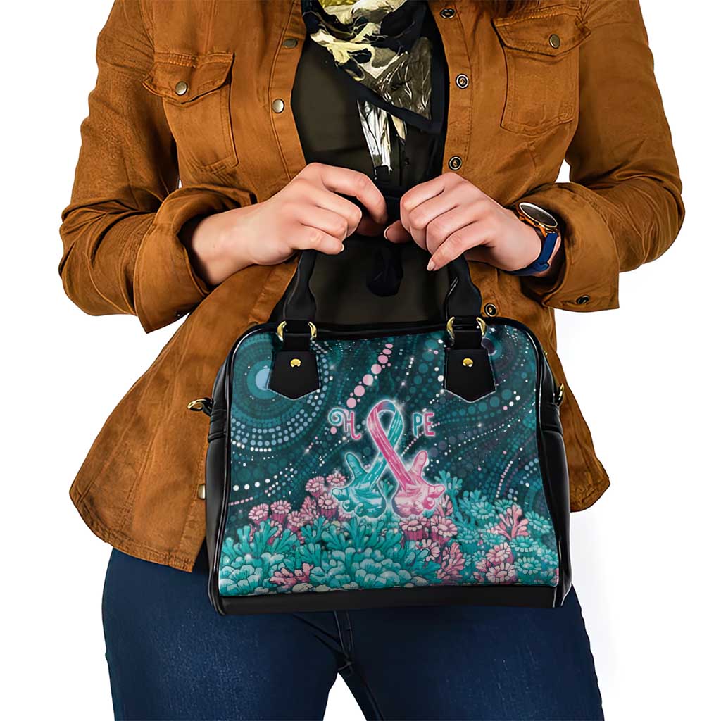 Hereditary Cancer Awareness Shoulder Handbag Hope Ribbon With Aussie Teal Duncan Coral