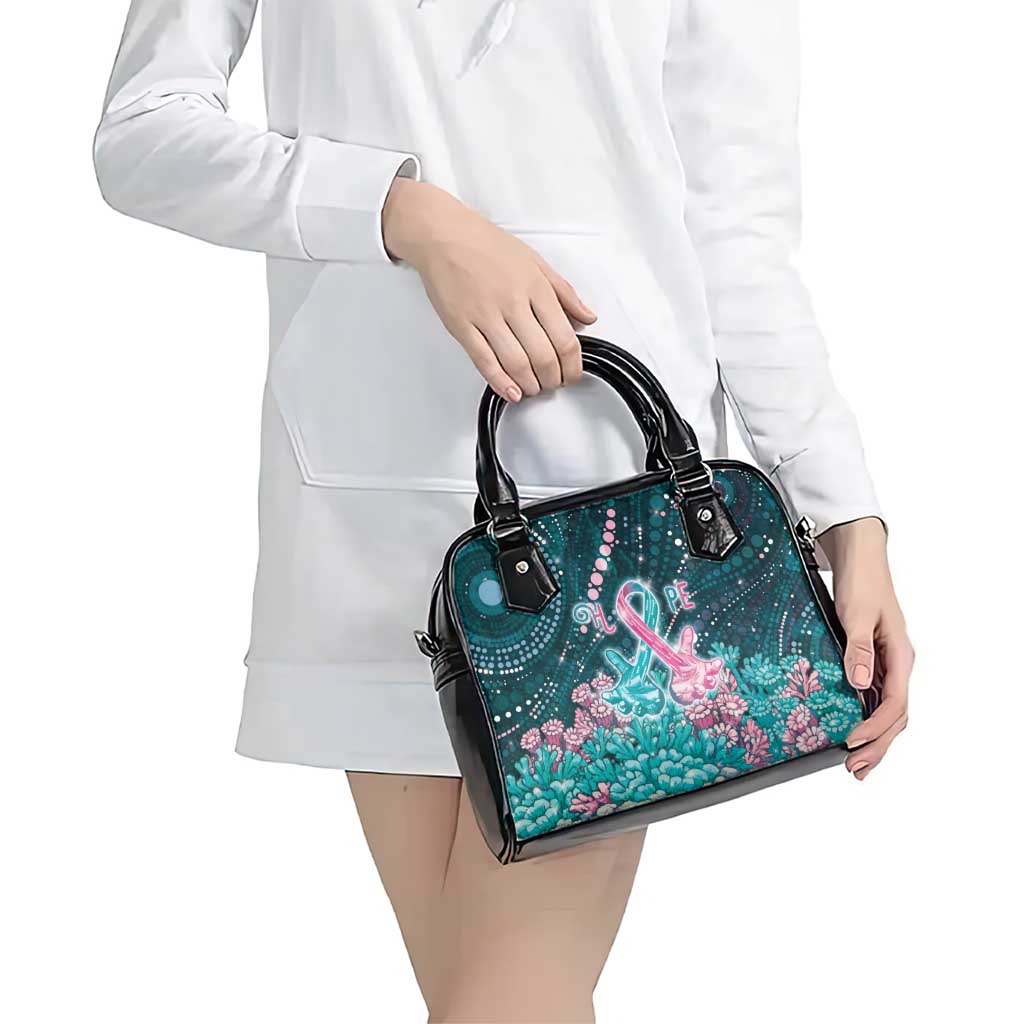 Hereditary Cancer Awareness Shoulder Handbag Hope Ribbon With Aussie Teal Duncan Coral