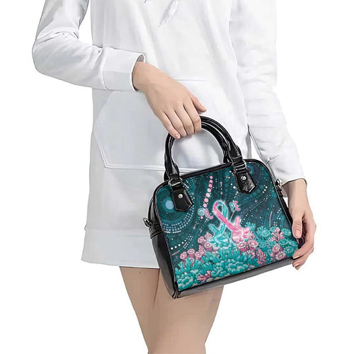 Hereditary Cancer Awareness Shoulder Handbag Hope Ribbon With Aussie Teal Duncan Coral