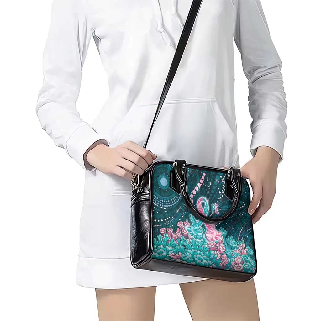 Hereditary Cancer Awareness Shoulder Handbag Hope Ribbon With Aussie Teal Duncan Coral