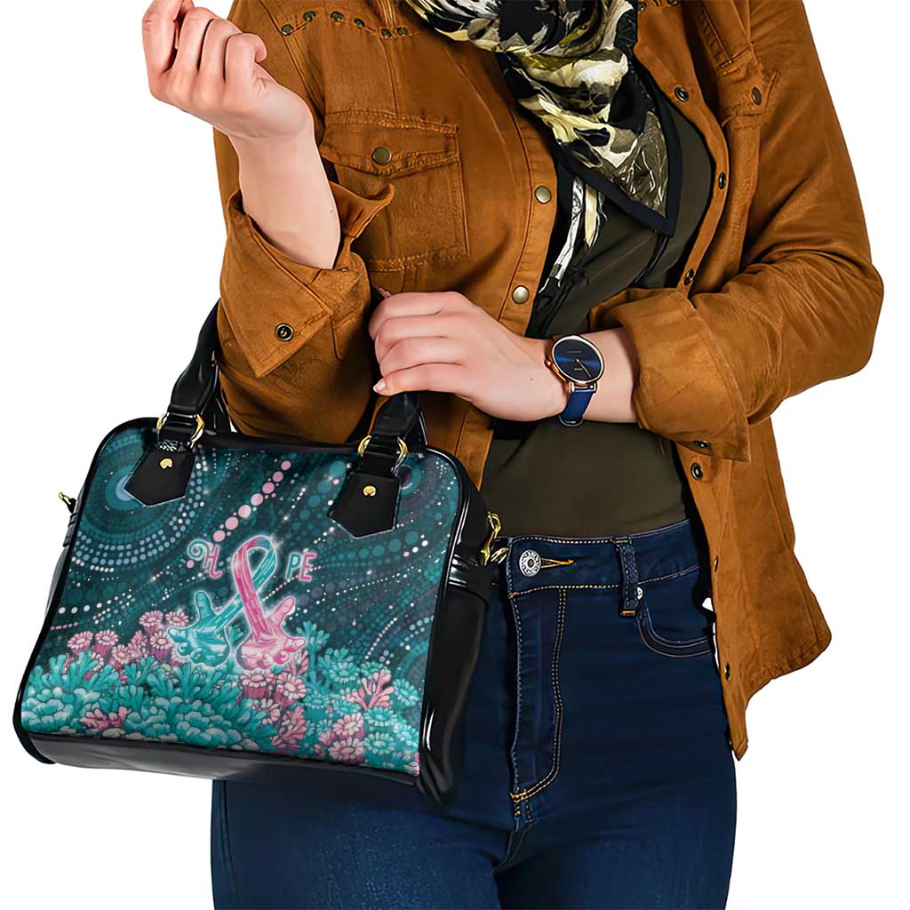 Hereditary Cancer Awareness Shoulder Handbag Hope Ribbon With Aussie Teal Duncan Coral