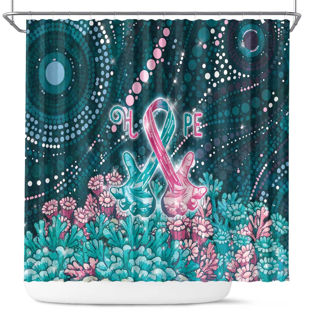 Hereditary Cancer Awareness Shower Curtain Hope Ribbon With Aussie Teal Duncan Coral