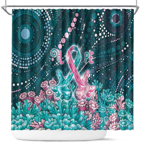 Hereditary Cancer Awareness Shower Curtain Hope Ribbon With Aussie Teal Duncan Coral