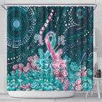 Hereditary Cancer Awareness Shower Curtain Hope Ribbon With Aussie Teal Duncan Coral