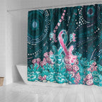 Hereditary Cancer Awareness Shower Curtain Hope Ribbon With Aussie Teal Duncan Coral