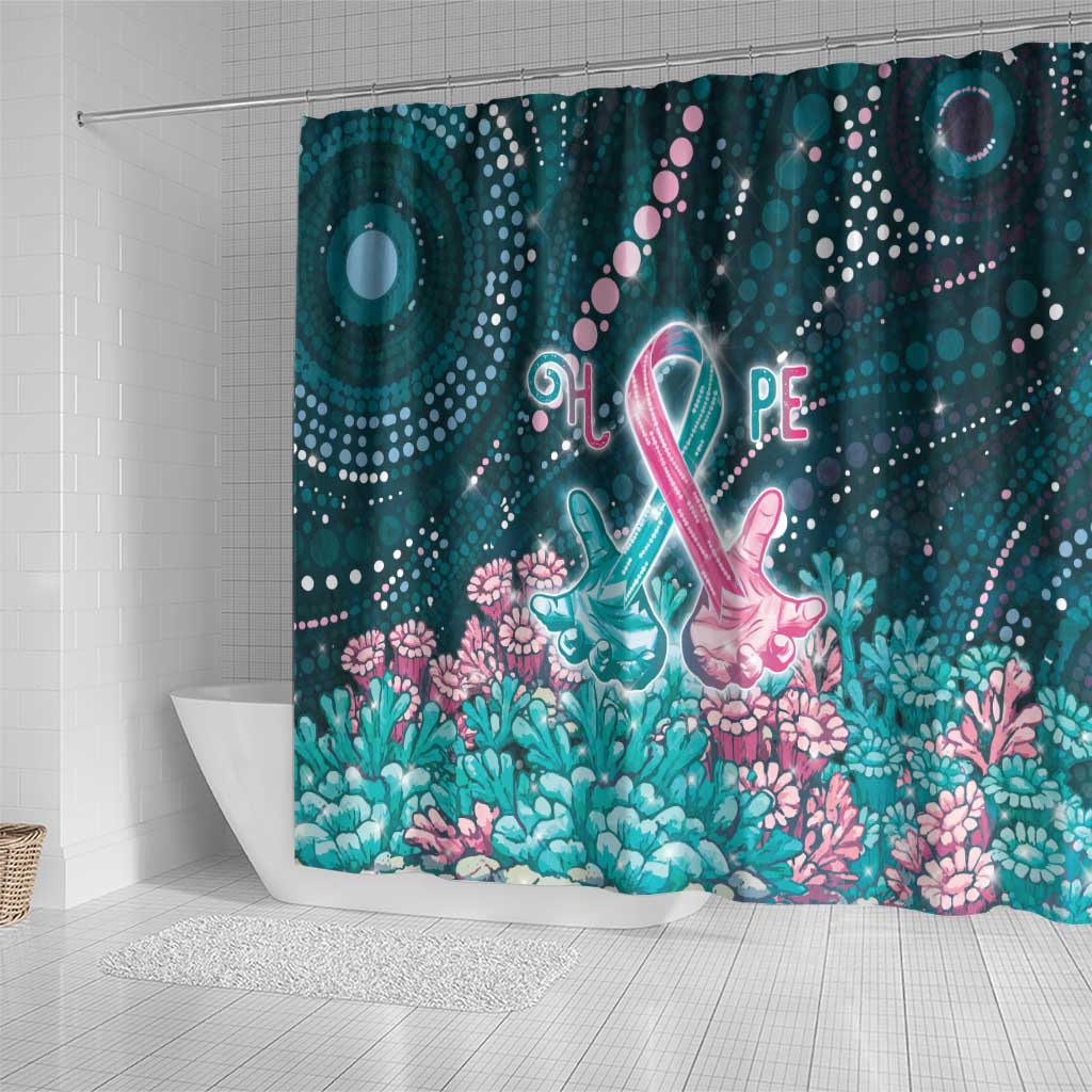 Hereditary Cancer Awareness Shower Curtain Hope Ribbon With Aussie Teal Duncan Coral