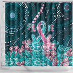 Hereditary Cancer Awareness Shower Curtain Hope Ribbon With Aussie Teal Duncan Coral