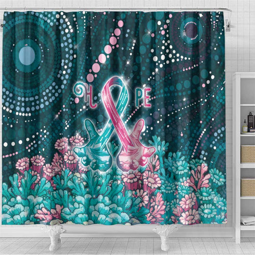 Hereditary Cancer Awareness Shower Curtain Hope Ribbon With Aussie Teal Duncan Coral