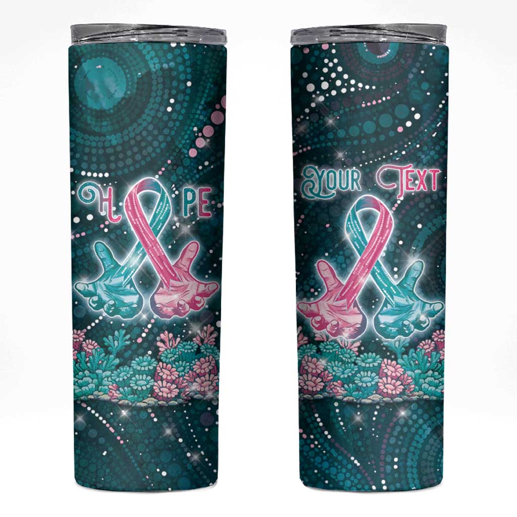 Personalised Hereditary Cancer Awareness Skinny Tumbler Hope Ribbon With Aussie Teal Duncan Coral