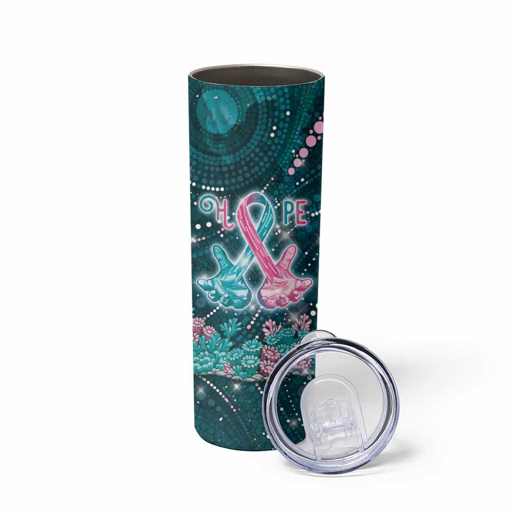 Personalised Hereditary Cancer Awareness Skinny Tumbler Hope Ribbon With Aussie Teal Duncan Coral