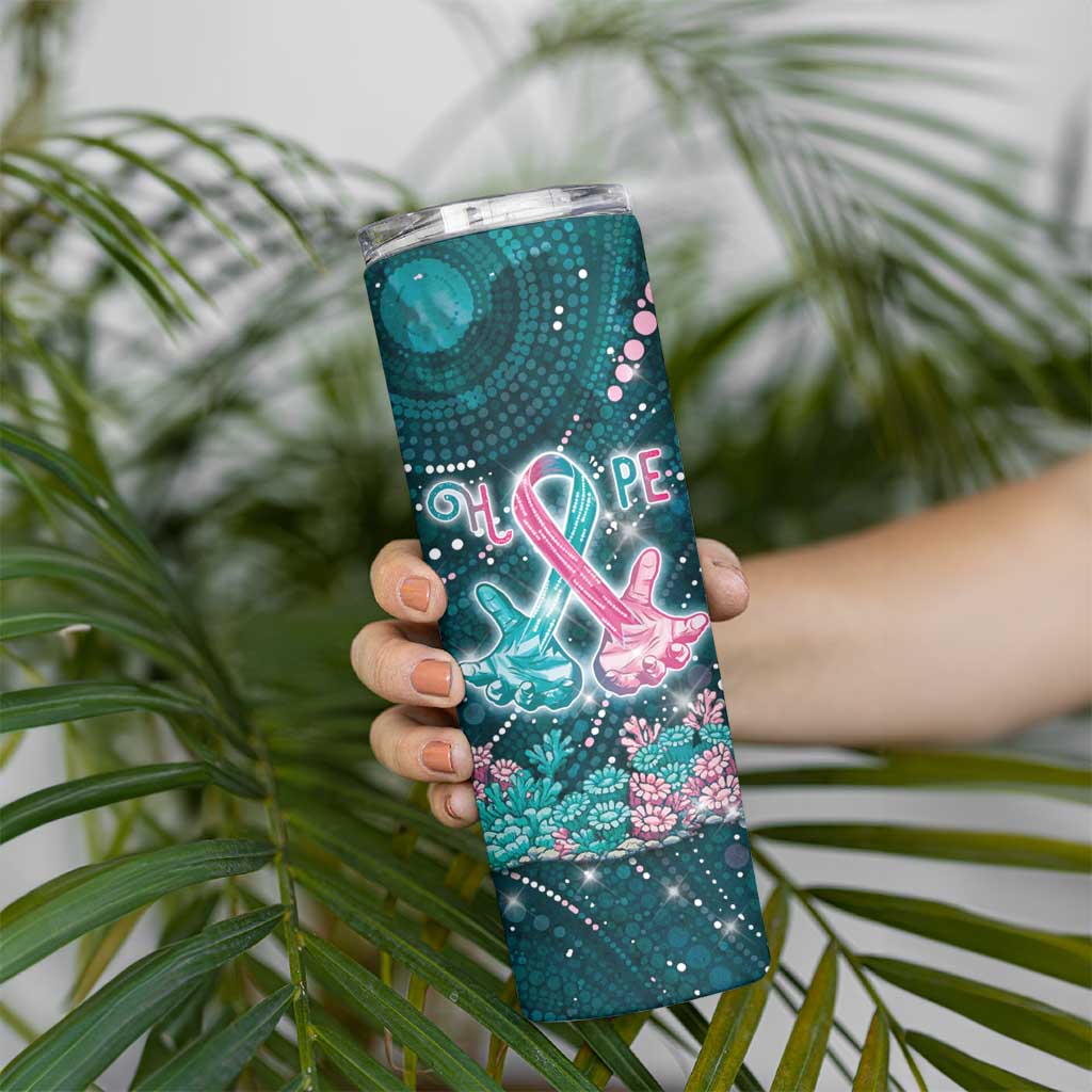 Personalised Hereditary Cancer Awareness Skinny Tumbler Hope Ribbon With Aussie Teal Duncan Coral