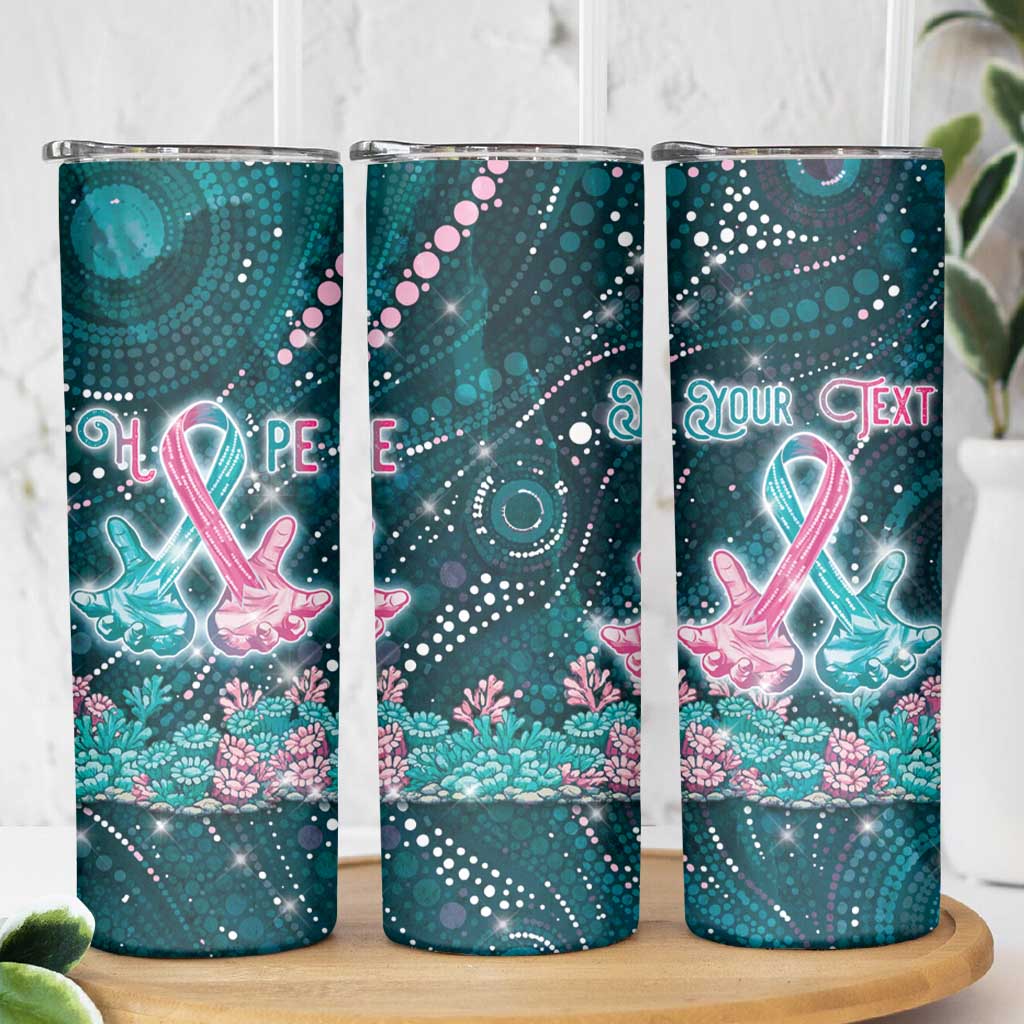 Personalised Hereditary Cancer Awareness Skinny Tumbler Hope Ribbon With Aussie Teal Duncan Coral