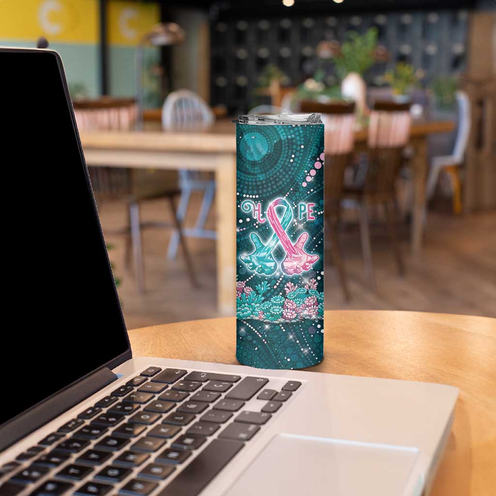 Personalised Hereditary Cancer Awareness Skinny Tumbler Hope Ribbon With Aussie Teal Duncan Coral