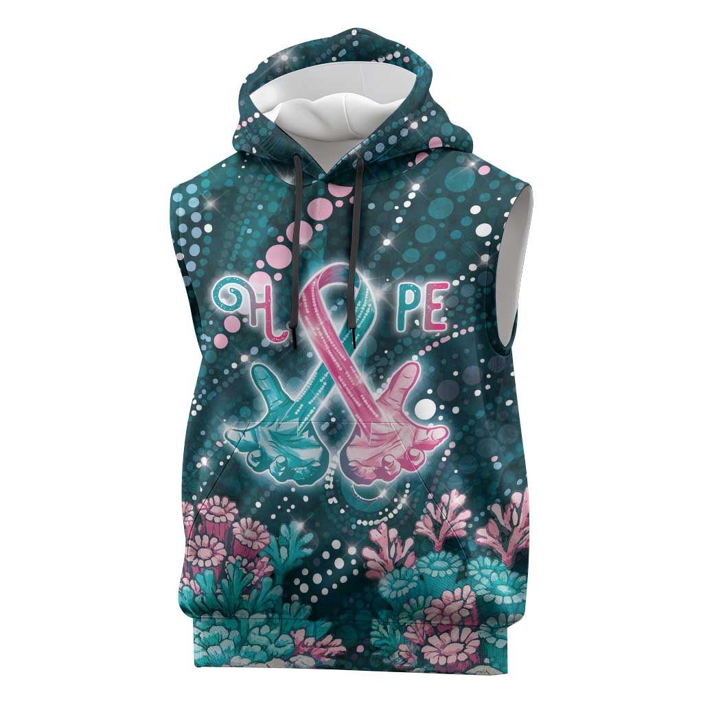 Personalised Hereditary Cancer Awareness Sleeveless Hoodie Hope Ribbon With Aussie Teal Duncan Coral