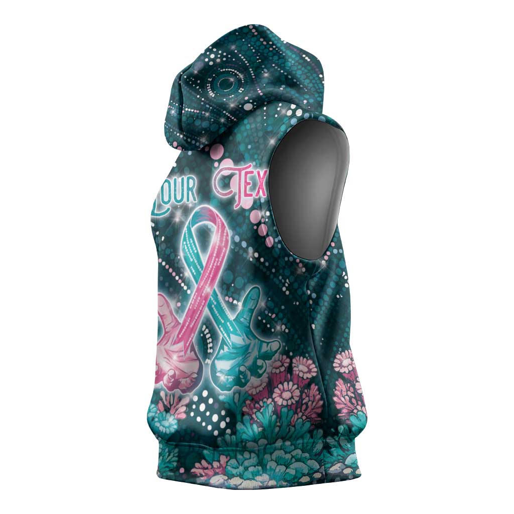 Personalised Hereditary Cancer Awareness Sleeveless Hoodie Hope Ribbon With Aussie Teal Duncan Coral