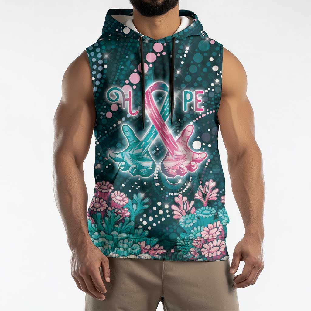 Personalised Hereditary Cancer Awareness Sleeveless Hoodie Hope Ribbon With Aussie Teal Duncan Coral