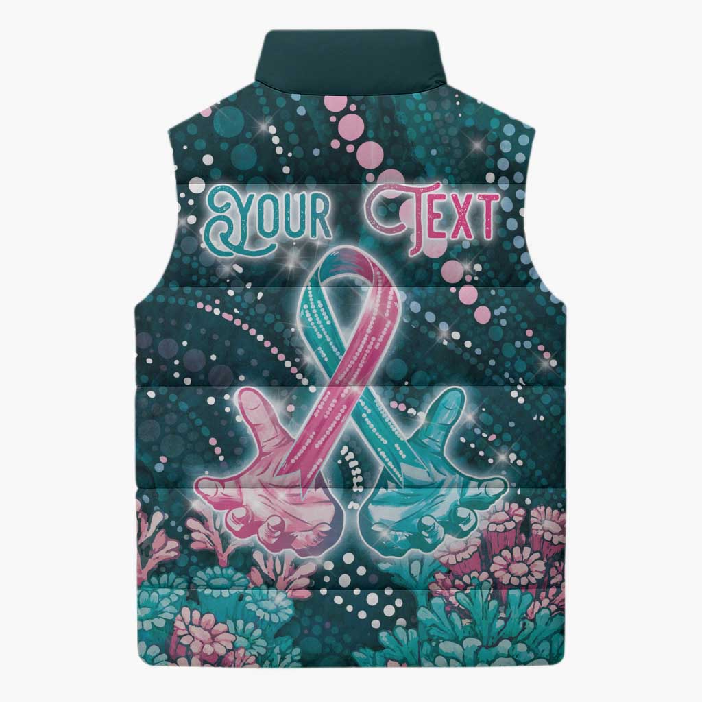 Personalised Hereditary Cancer Awareness Sleeveless Puffer Jacket Hope Ribbon With Aussie Teal Duncan Coral