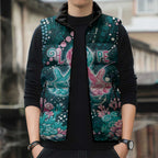 Personalised Hereditary Cancer Awareness Sleeveless Puffer Jacket Hope Ribbon With Aussie Teal Duncan Coral