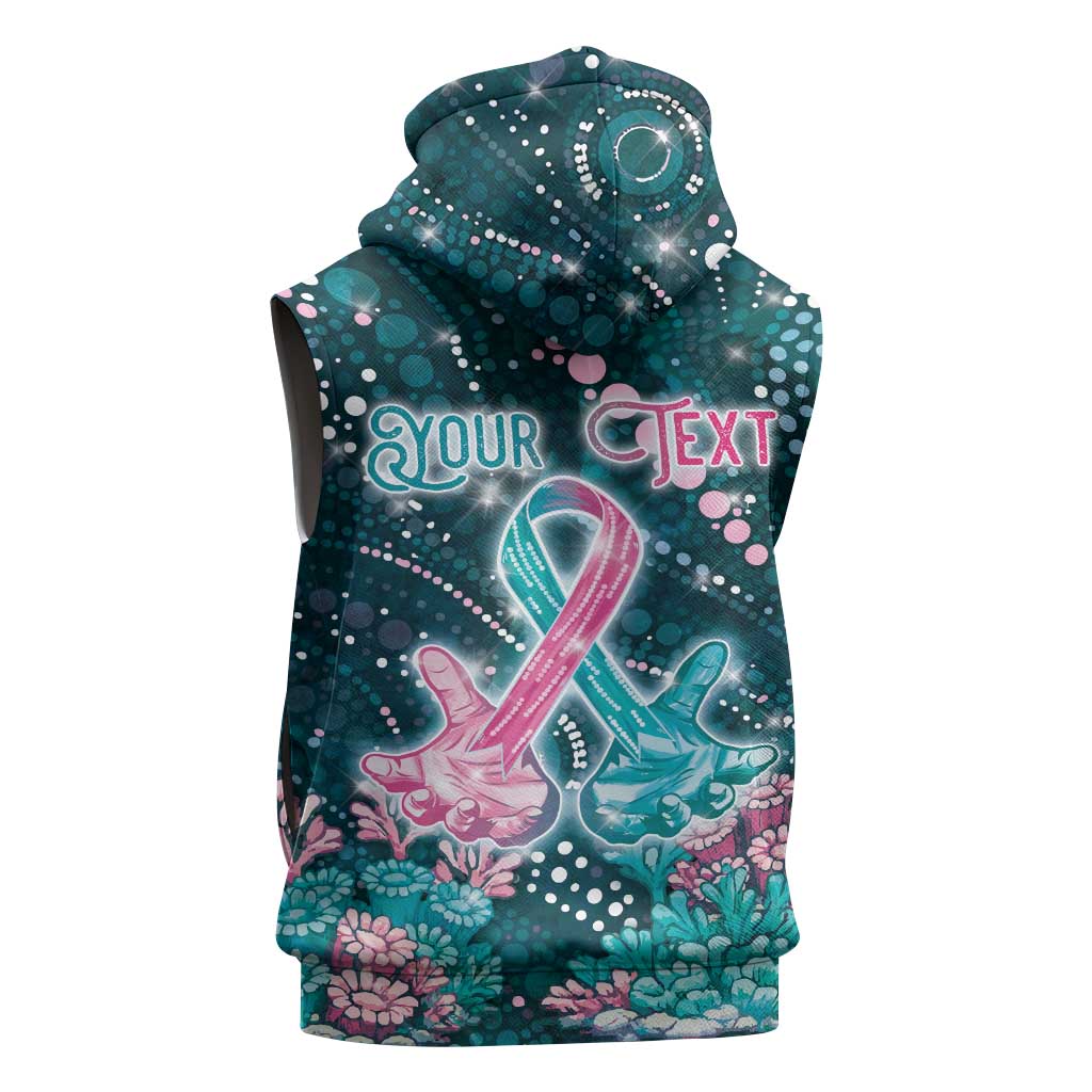 Personalised Hereditary Cancer Awareness Sleeveless Zip Hoodie Hope Ribbon With Aussie Teal Duncan Coral