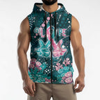 Personalised Hereditary Cancer Awareness Sleeveless Zip Hoodie Hope Ribbon With Aussie Teal Duncan Coral