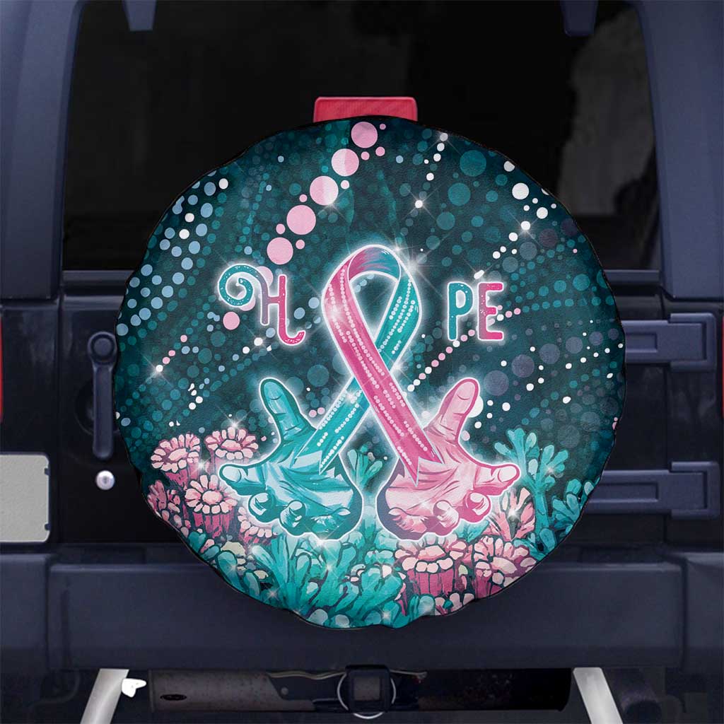 Hereditary Cancer Awareness Spare Tire Cover Hope Ribbon With Aussie Teal Duncan Coral