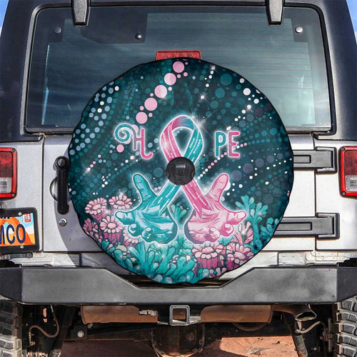 Hereditary Cancer Awareness Spare Tire Cover Hope Ribbon With Aussie Teal Duncan Coral