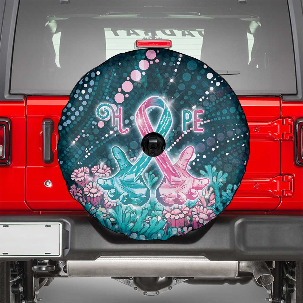 Hereditary Cancer Awareness Spare Tire Cover Hope Ribbon With Aussie Teal Duncan Coral