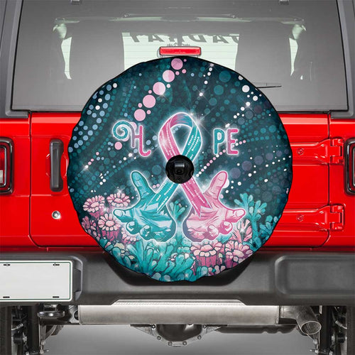 Hereditary Cancer Awareness Spare Tire Cover Hope Ribbon With Aussie Teal Duncan Coral