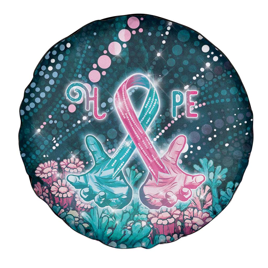 Hereditary Cancer Awareness Spare Tire Cover Hope Ribbon With Aussie Teal Duncan Coral