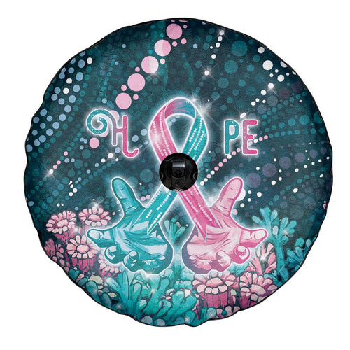 Hereditary Cancer Awareness Spare Tire Cover Hope Ribbon With Aussie Teal Duncan Coral