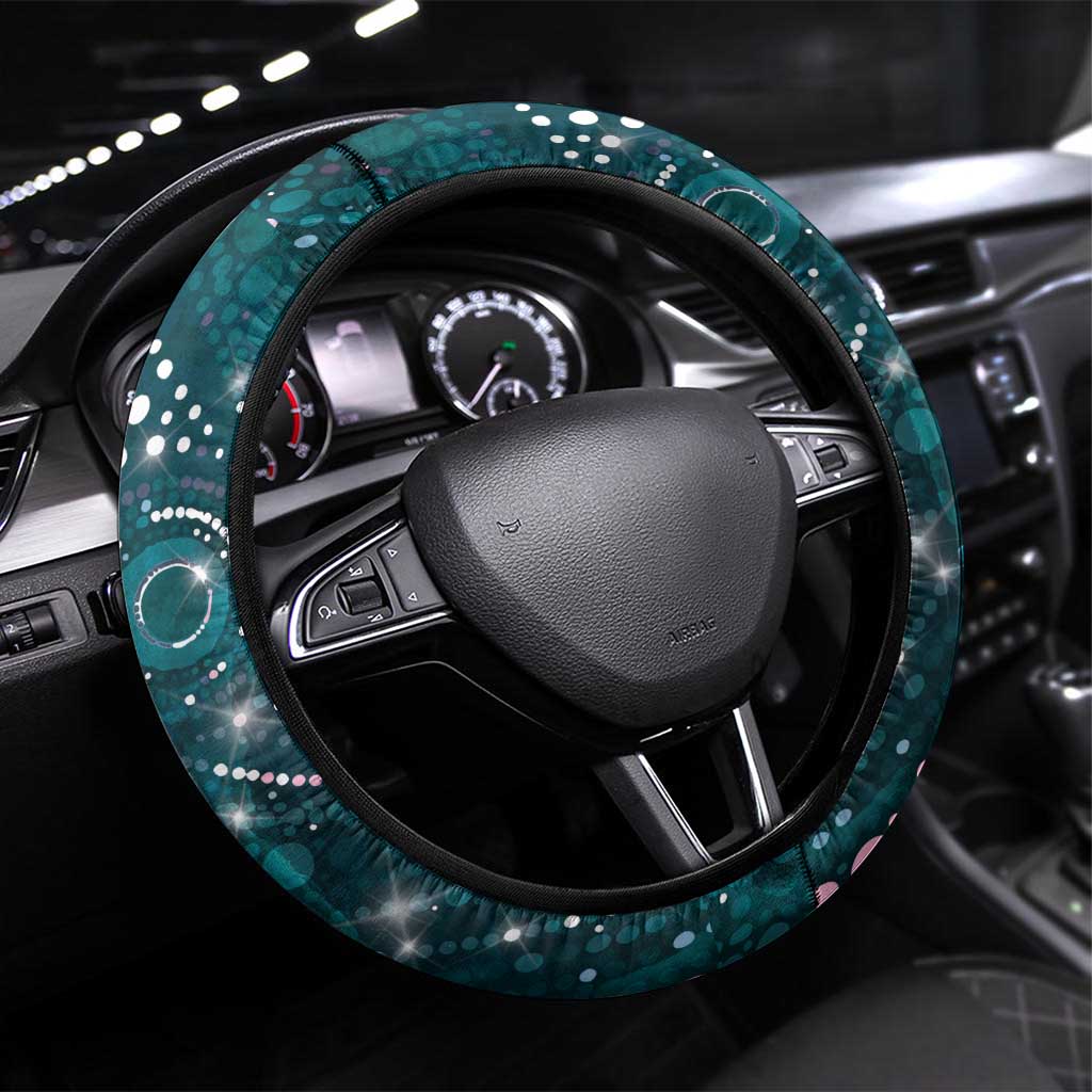 Hereditary Cancer Awareness Steering Wheel Cover Hope Ribbon With Aussie Teal Duncan Coral