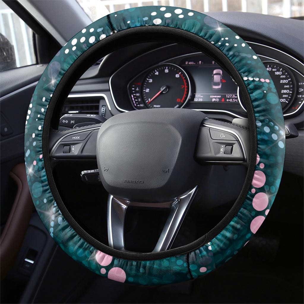 Hereditary Cancer Awareness Steering Wheel Cover Hope Ribbon With Aussie Teal Duncan Coral