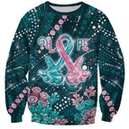 Personalised Hereditary Cancer Awareness Sweatshirt Hope Ribbon With Aussie Teal Duncan Coral