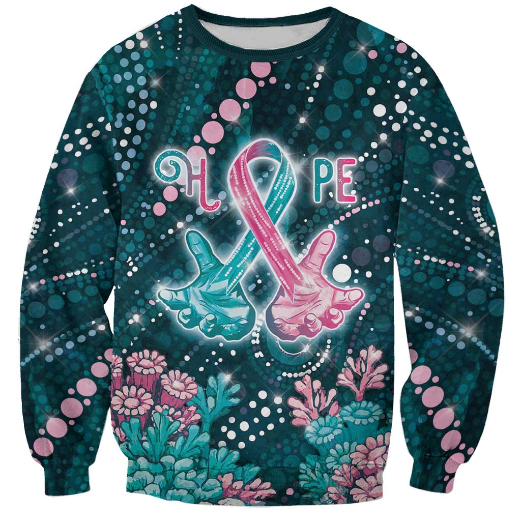 Personalised Hereditary Cancer Awareness Sweatshirt Hope Ribbon With Aussie Teal Duncan Coral