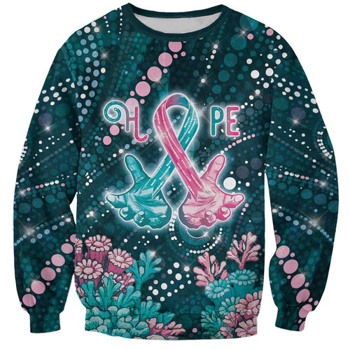 Personalised Hereditary Cancer Awareness Sweatshirt Hope Ribbon With Aussie Teal Duncan Coral